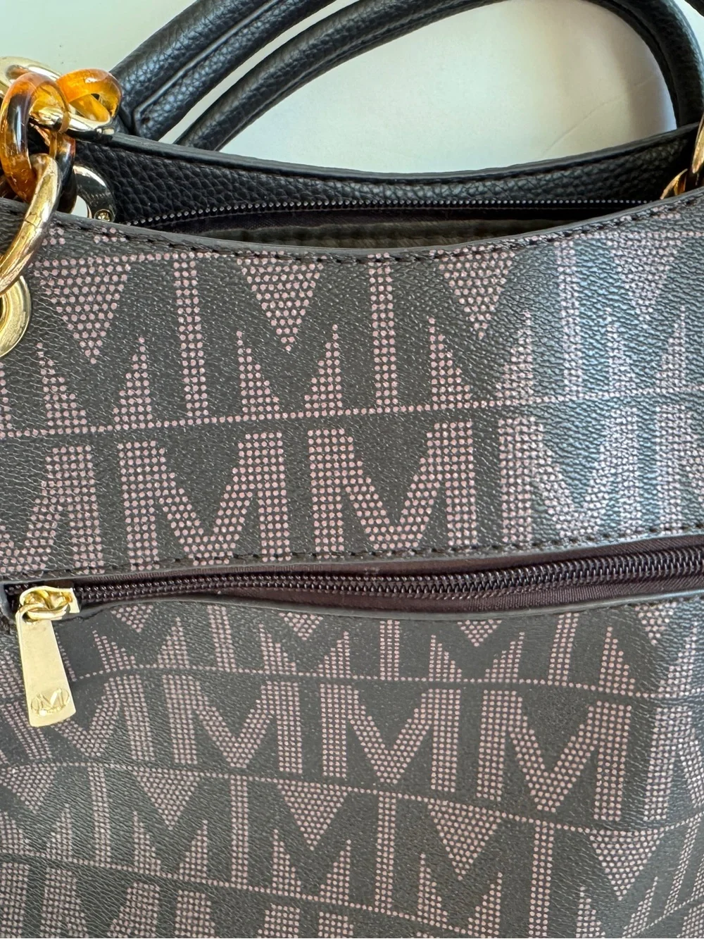 MKF Collection Mia K Rylee Signature Tote Bag Brown Monogram Logo Gold Chain